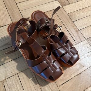 Free People Brown Cage Sandals with Adjustable Ankle Strap